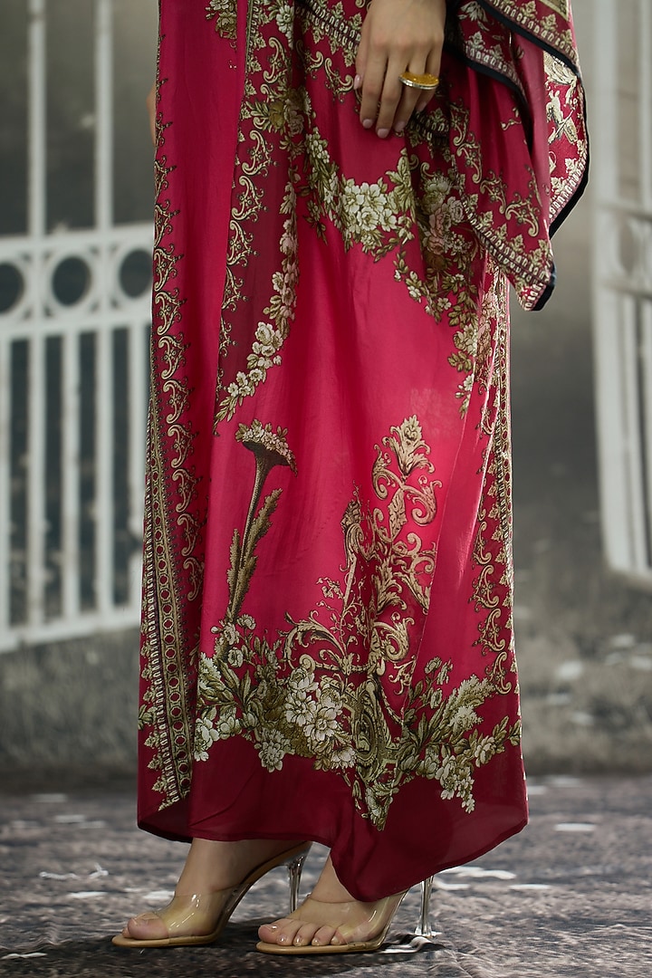 Fuchsia Silk Printed Kaftan by Rajdeep Ranawat at Pernia's Pop Up Shop