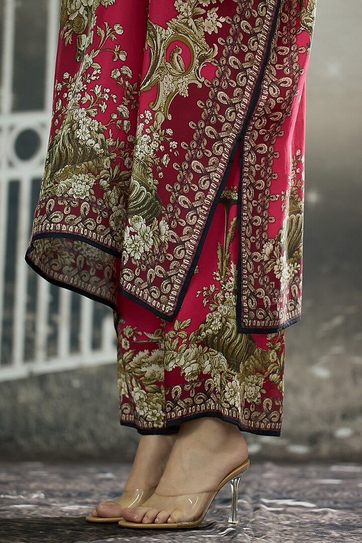 Fuchsia Modal Satin Printed Pants by Rajdeep Ranawat at Pernia's Pop Up Shop