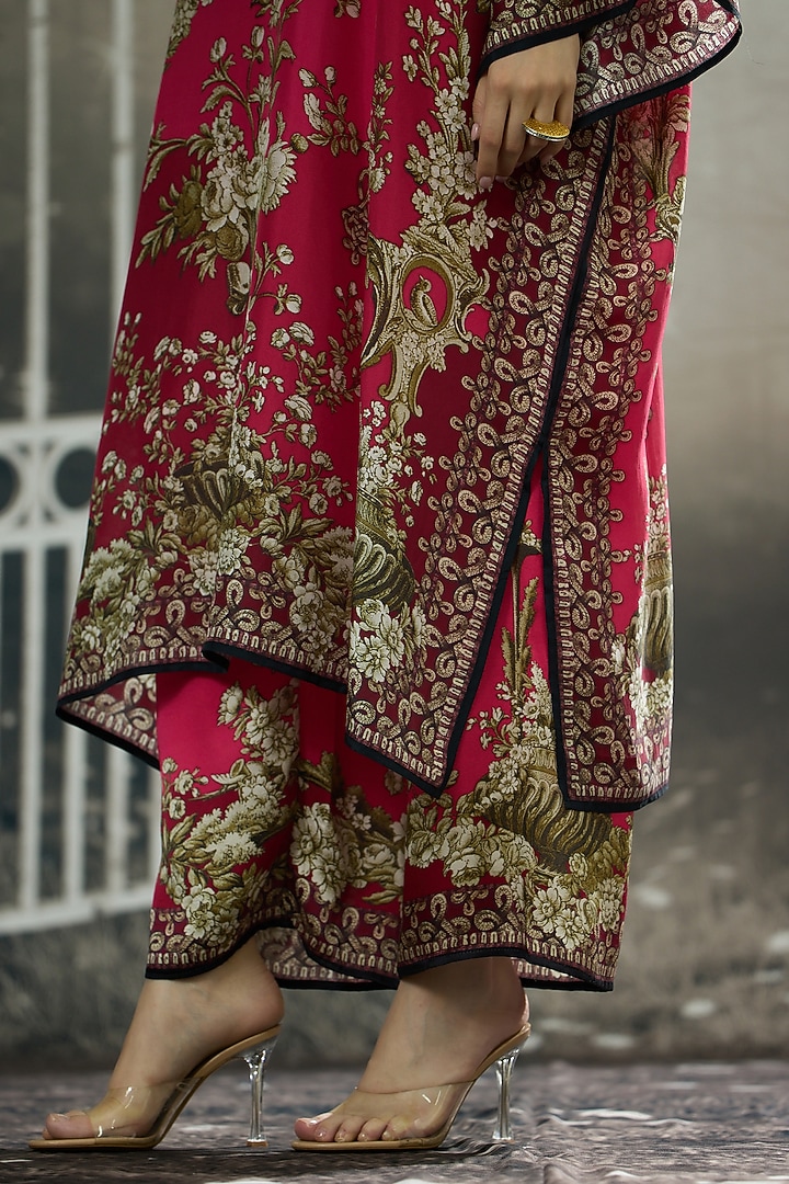 Fuchsia Modal Satin Printed Pants by Rajdeep Ranawat at Pernia's Pop Up Shop