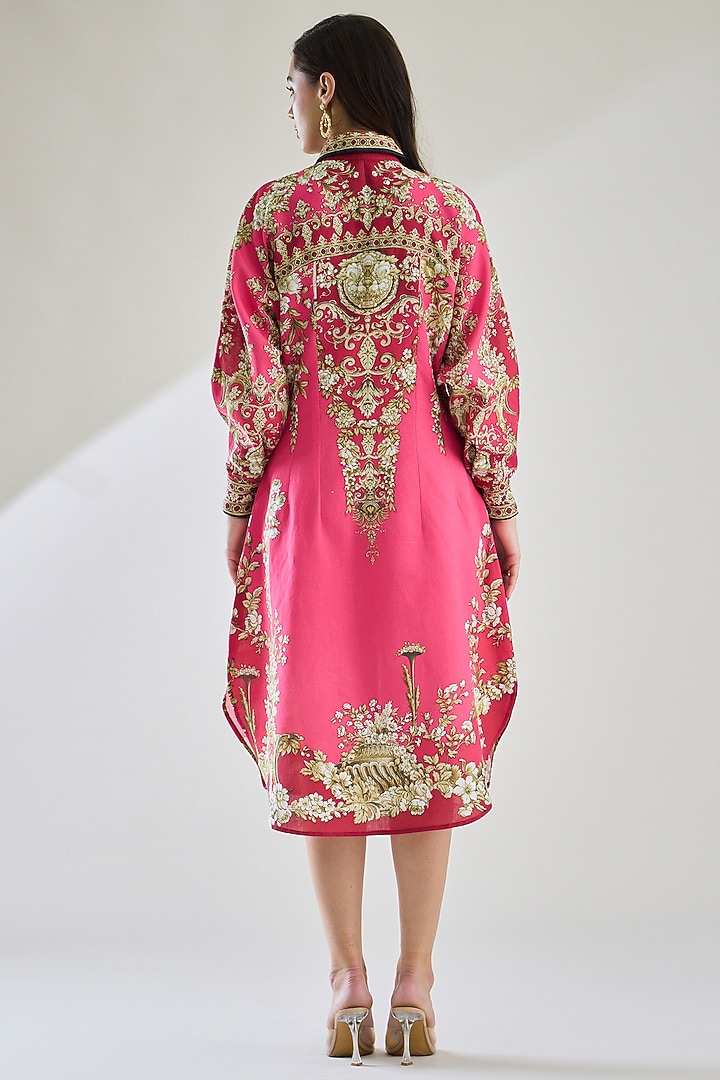 Fuchsia Cotton Linen Printed Shirt by Rajdeep Ranawat at Pernia's Pop Up Shop