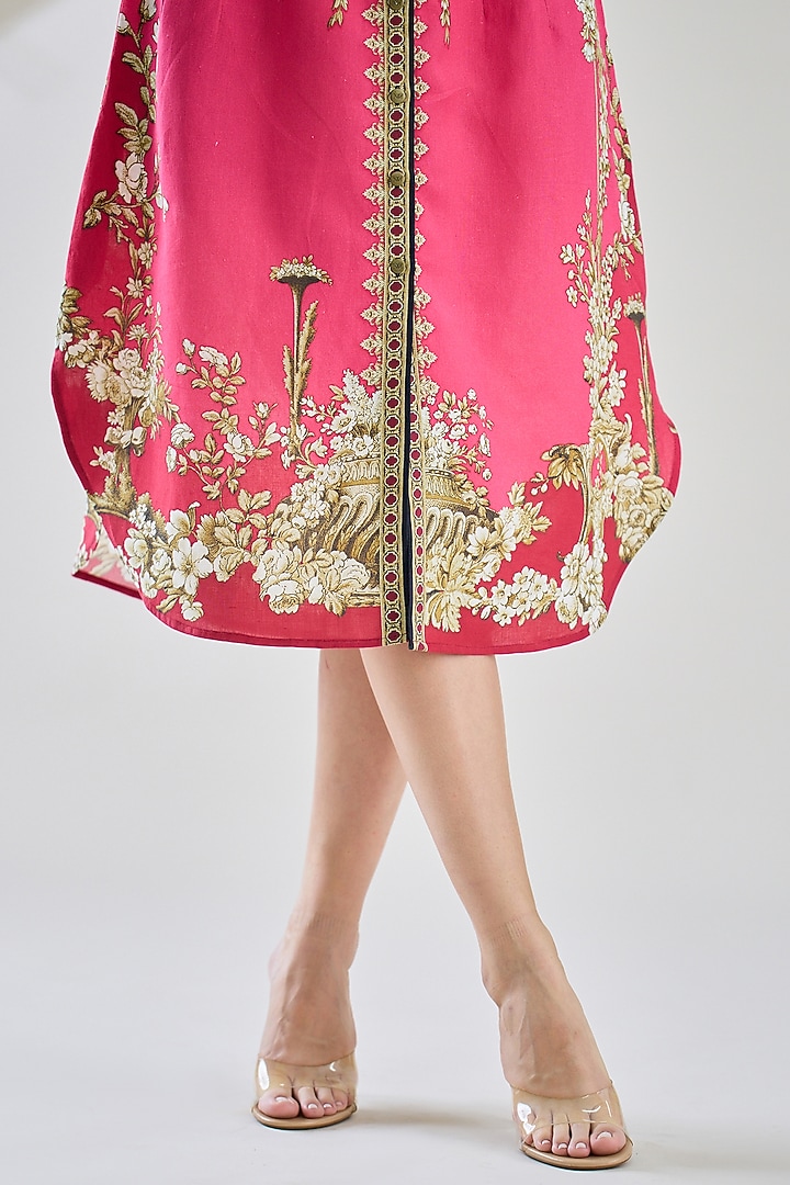 Fuchsia Cotton Linen Printed Shirt by Rajdeep Ranawat at Pernia's Pop Up Shop