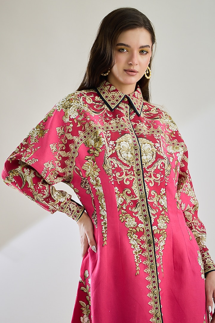 Fuchsia Cotton Linen Printed Shirt by Rajdeep Ranawat at Pernia's Pop Up Shop
