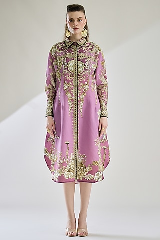 Lavender Cotton Linen Printed Shirt by Rajdeep Ranawat