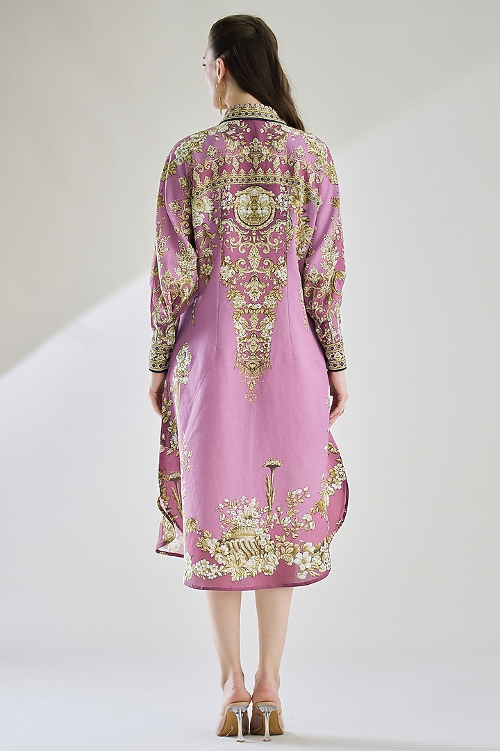 Lavender Cotton Linen Printed Shirt by Rajdeep Ranawat at Pernia's Pop Up Shop