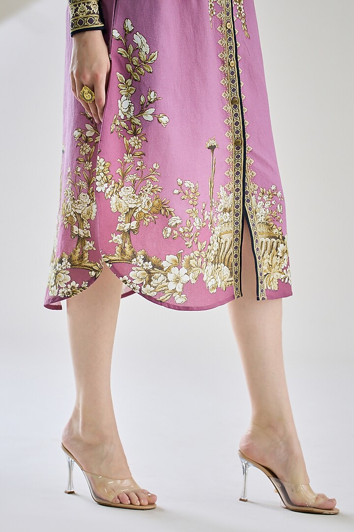 Lavender Cotton Linen Printed Shirt by Rajdeep Ranawat at Pernia's Pop Up Shop