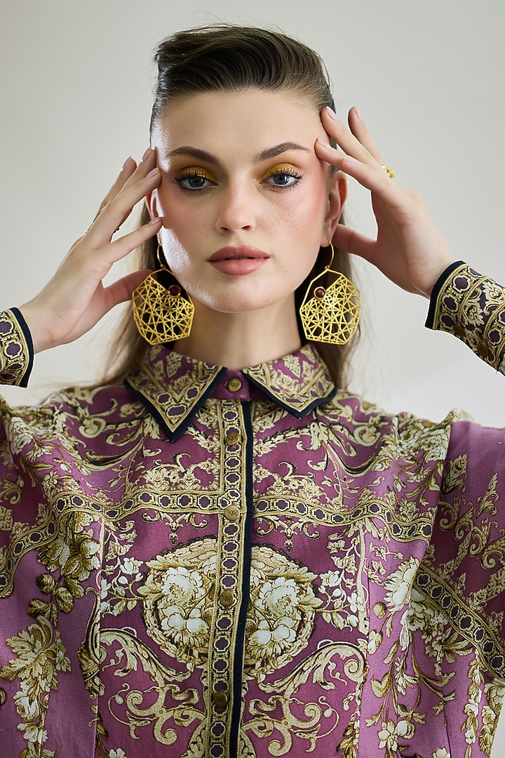 Lavender Cotton Linen Printed Shirt by Rajdeep Ranawat at Pernia's Pop Up Shop
