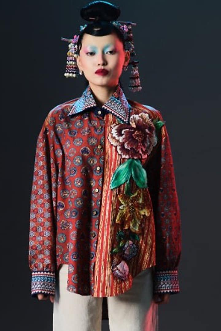 Multi-Colored Cotton Poplin Printed Shirt by Rajdeep Ranawat at Pernia's Pop Up Shop