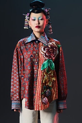 Multi-Colored Cotton Poplin Printed Shirt by Rajdeep Ranawat