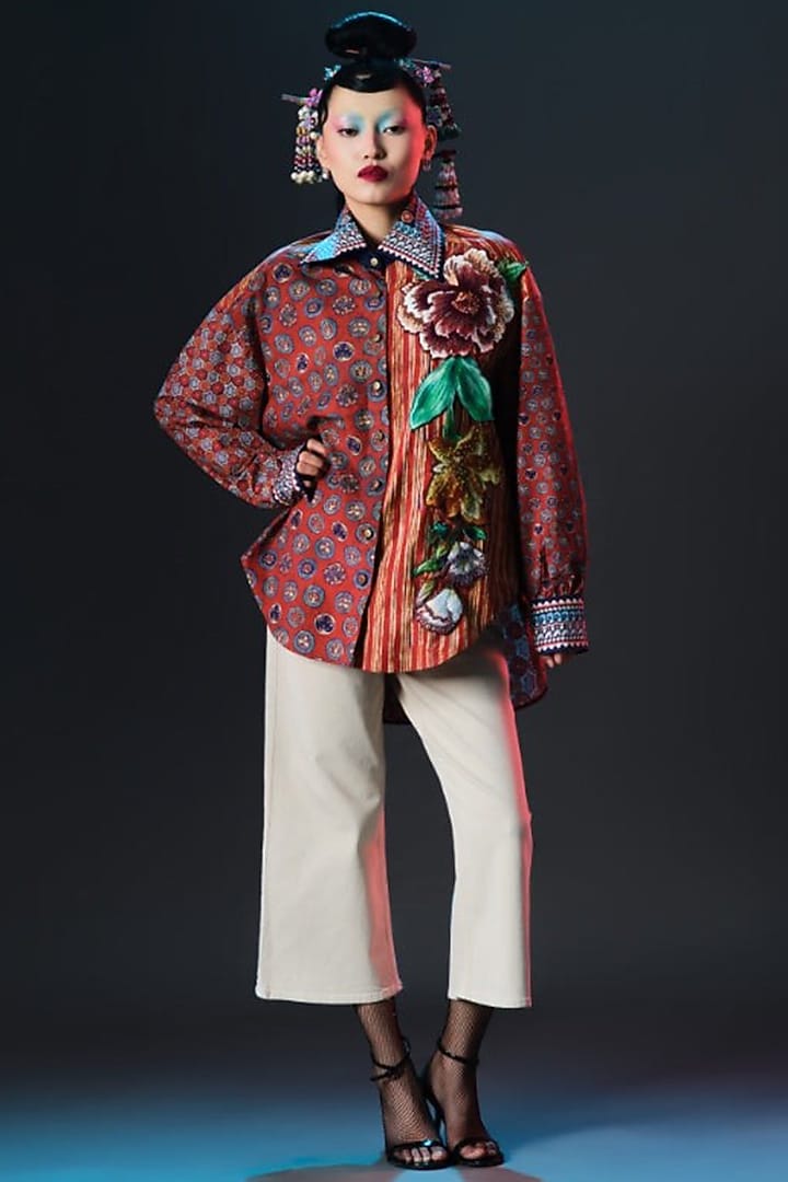 Multi-Colored Cotton Poplin Printed Shirt by Rajdeep Ranawat at Pernia's Pop Up Shop