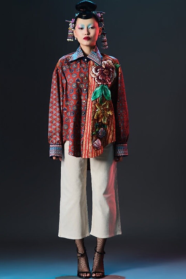 Multi-Colored Cotton Poplin Printed Shirt by Rajdeep Ranawat at Pernia's Pop Up Shop