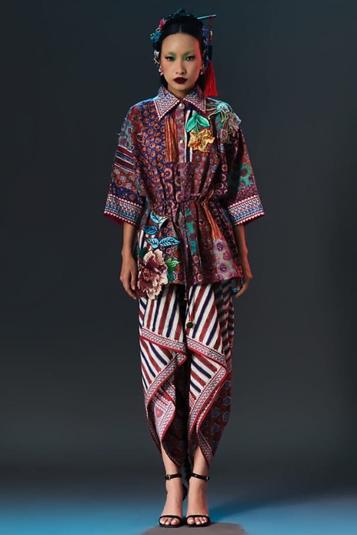 Multi-Colored Cotton Poplin Printed & Embroidered Shirt by Rajdeep Ranawat at Pernia's Pop Up Shop
