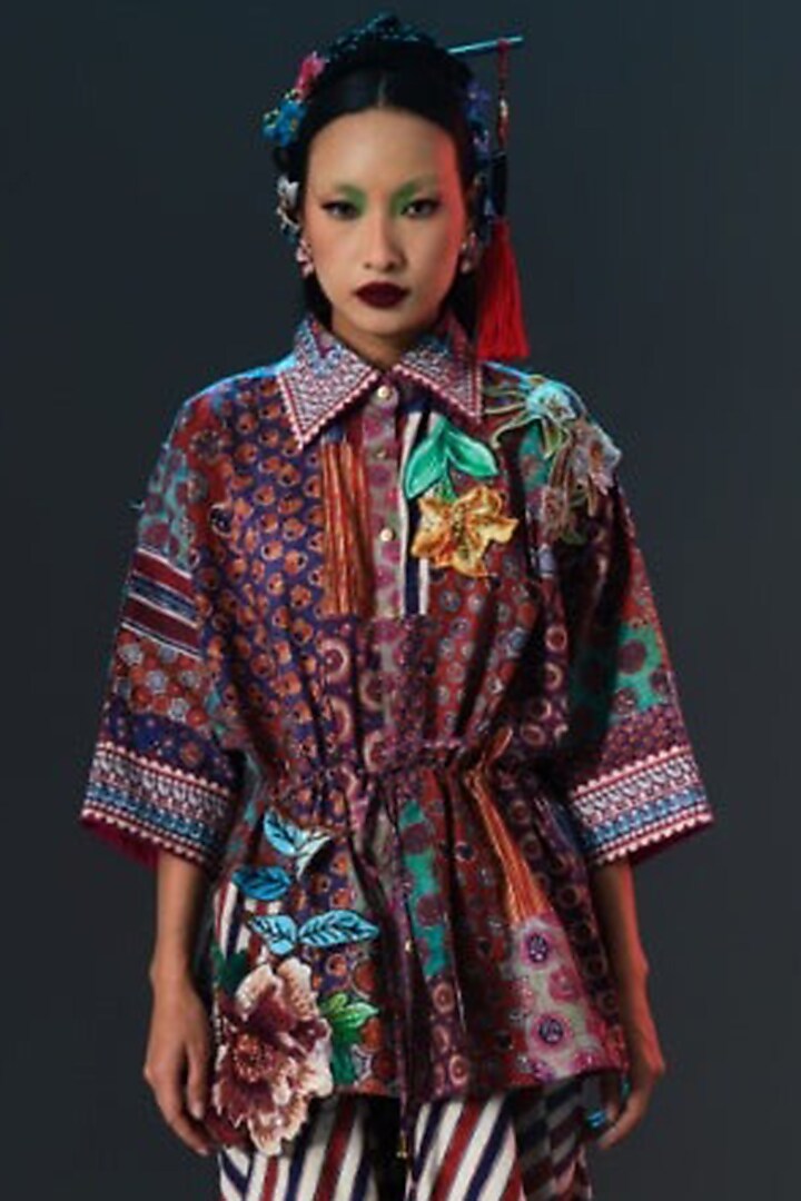 Multi-Colored Cotton Poplin Printed & Embroidered Shirt by Rajdeep Ranawat at Pernia's Pop Up Shop