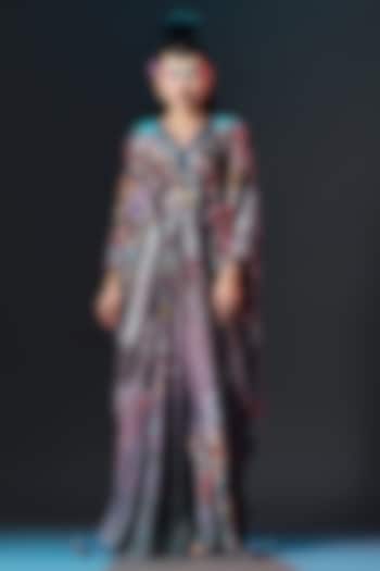 Taupe & Multi-colored Silk Printed Boxy Kaftan by Rajdeep Ranawat at Pernia's Pop Up Shop
