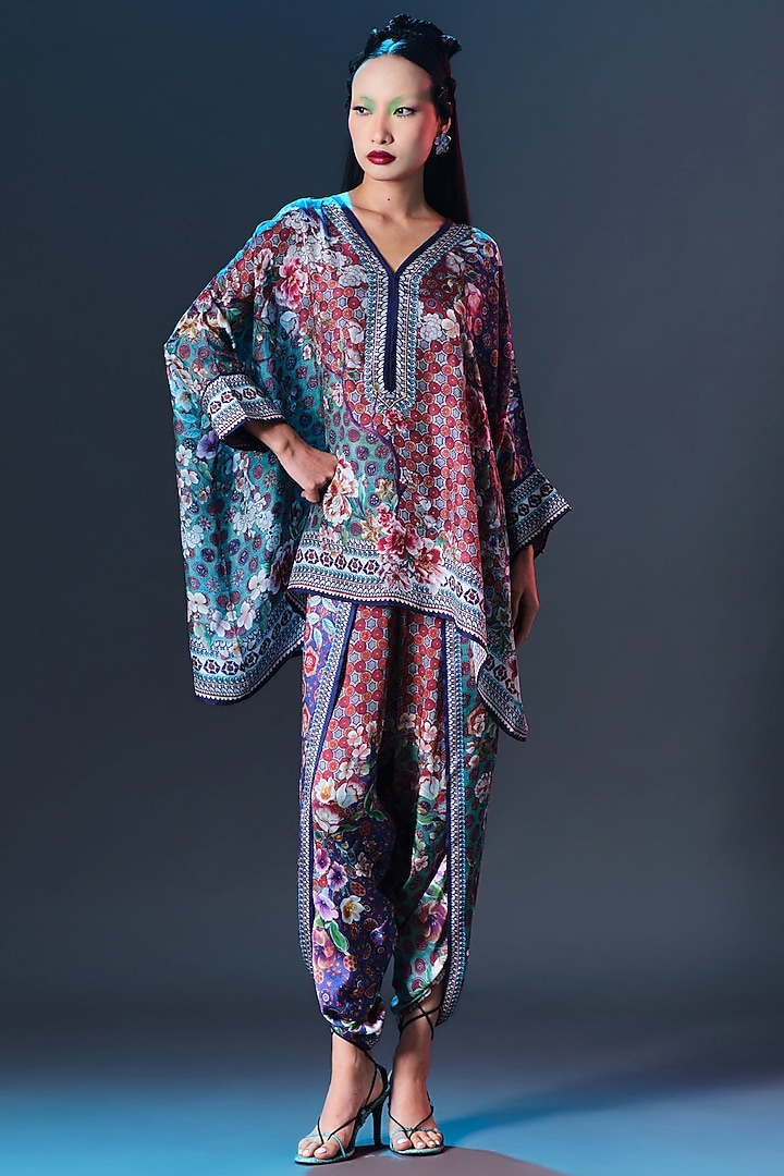 Multi-Colored Silk Embroidered & Printed Tunic Set by Rajdeep Ranawat at Pernia's Pop Up Shop