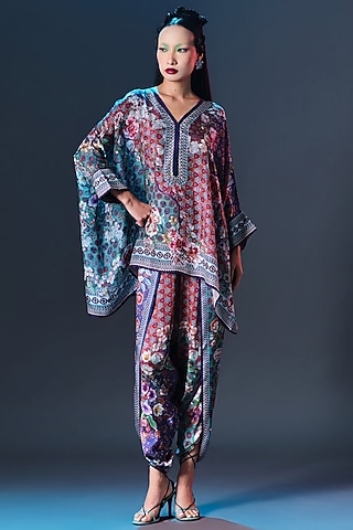 Multi-Colored Silk Embroidered & Printed Tunic Set by Rajdeep Ranawat