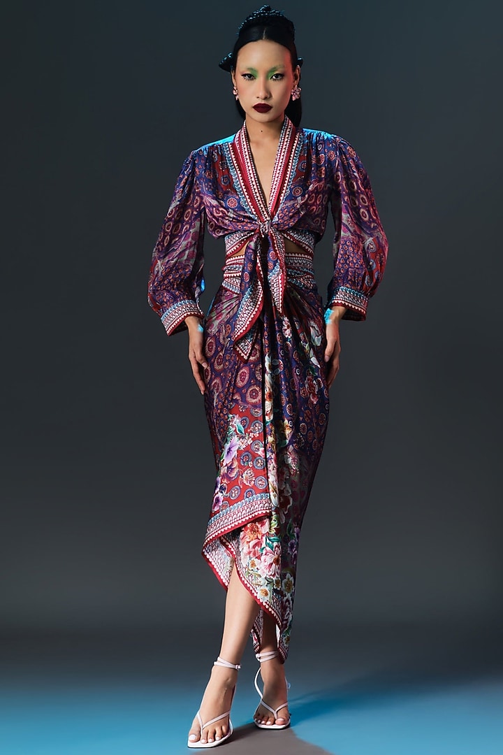 Multi-Colored Modal Satin Printed Draped Skirt Set by Rajdeep Ranawat at Pernia's Pop Up Shop