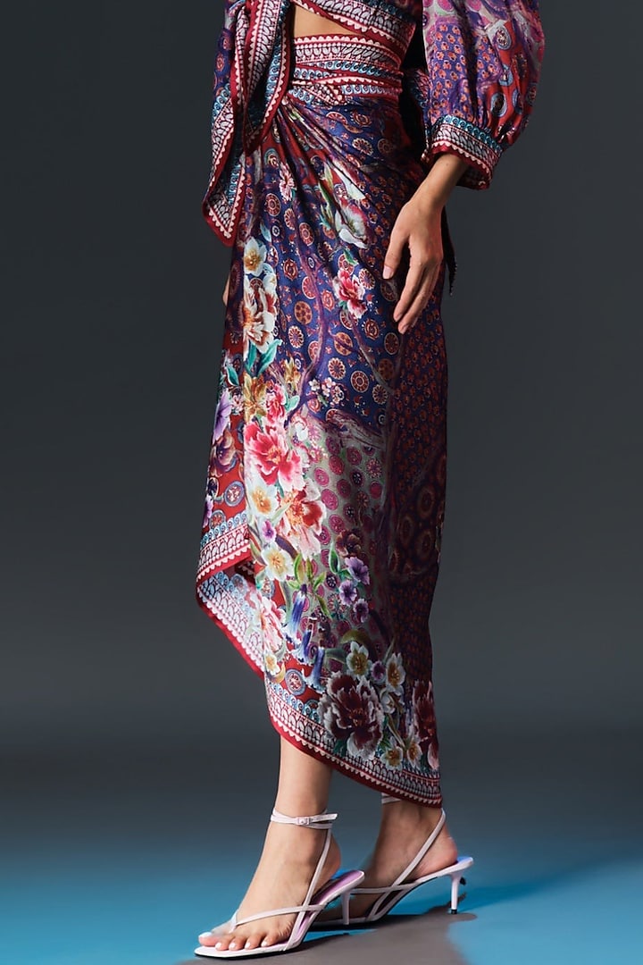 Multi-Colored Modal Satin Printed Draped Skirt Set by Rajdeep Ranawat at Pernia's Pop Up Shop