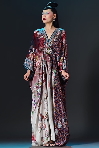 Multi-Colored Silk Printed Kaftan by Rajdeep Ranawat