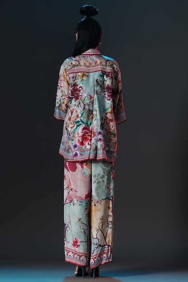 Beige & Sage Silk Printed Palazzo Set by Rajdeep Ranawat at Pernia's Pop Up Shop
