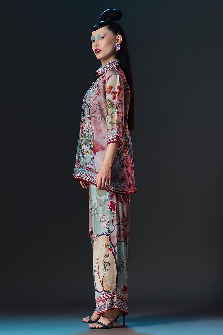 Beige & Sage Silk Printed Palazzo Set by Rajdeep Ranawat at Pernia's Pop Up Shop
