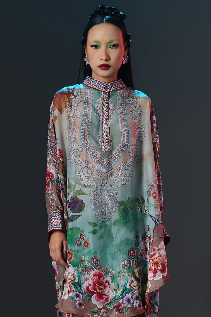Caramel Silk Printed Tunic Set by Rajdeep Ranawat at Pernia's Pop Up Shop