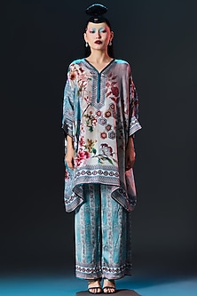 Brick & Aqua Silk Printed Tunic Set by Rajdeep Ranawat-POPULAR PRODUCTS AT STORE