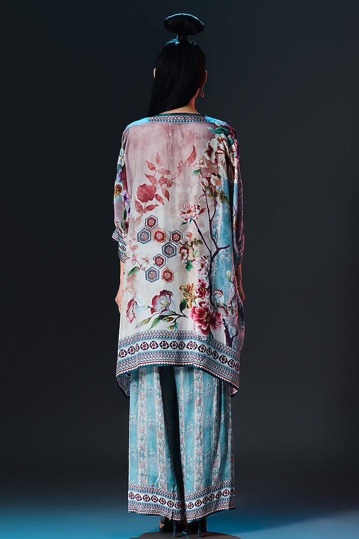 Brick & Aqua Silk Printed Tunic Set by Rajdeep Ranawat at Pernia's Pop Up Shop