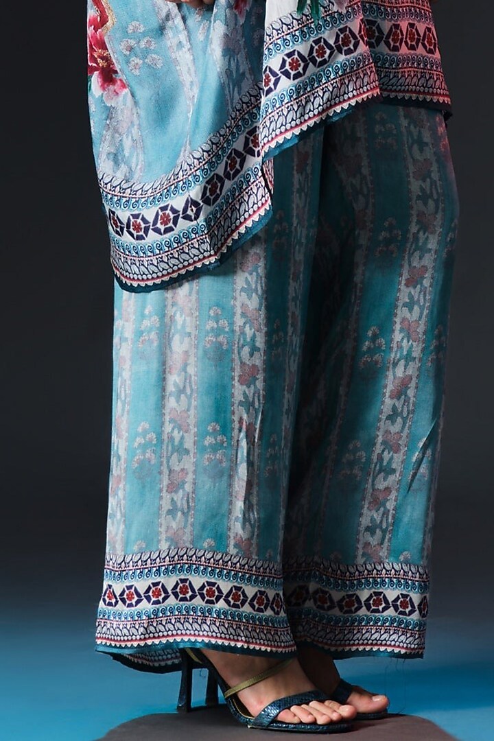 Brick & Aqua Silk Printed Tunic Set by Rajdeep Ranawat at Pernia's Pop Up Shop