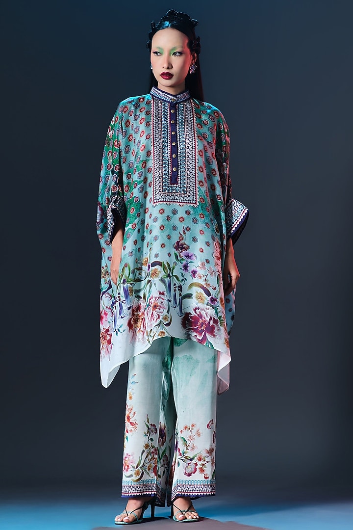 Jade Silk Embroidered Tunic Set by Rajdeep Ranawat at Pernia's Pop Up Shop
