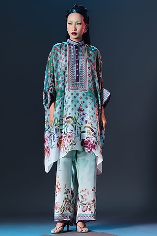 Jade Silk Embroidered Tunic Set by Rajdeep Ranawat