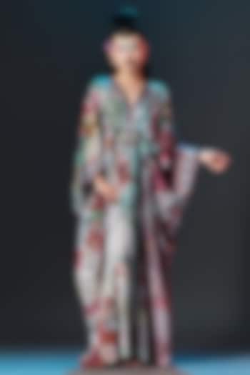 Beige Silk Printed Kaftan by Rajdeep Ranawat at Pernia's Pop Up Shop