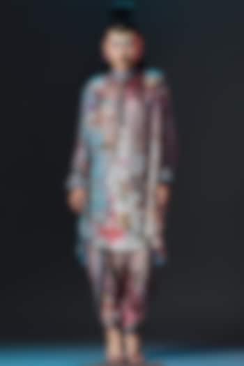 Brick & Aqua Silk Shirt Kurta Set by Rajdeep Ranawat at Pernia's Pop Up Shop