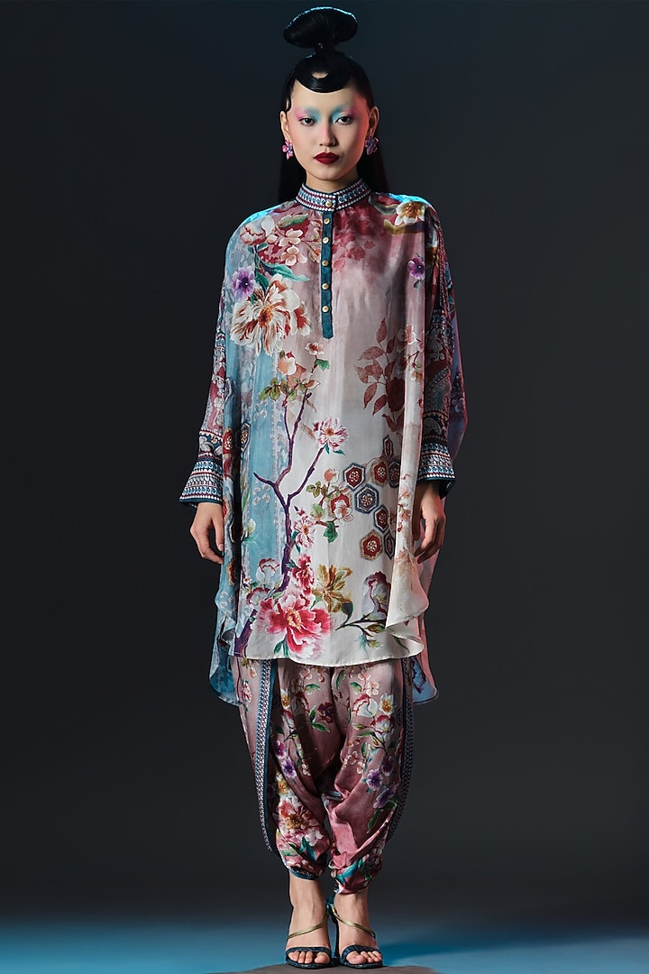 Brick & Aqua Silk Shirt Kurta Set by Rajdeep Ranawat at Pernia's Pop Up Shop