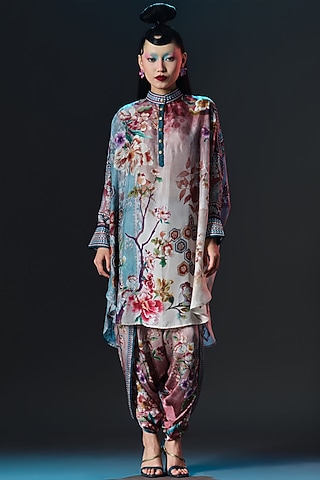 Brick & Aqua Silk Shirt Kurta Set by Rajdeep Ranawat