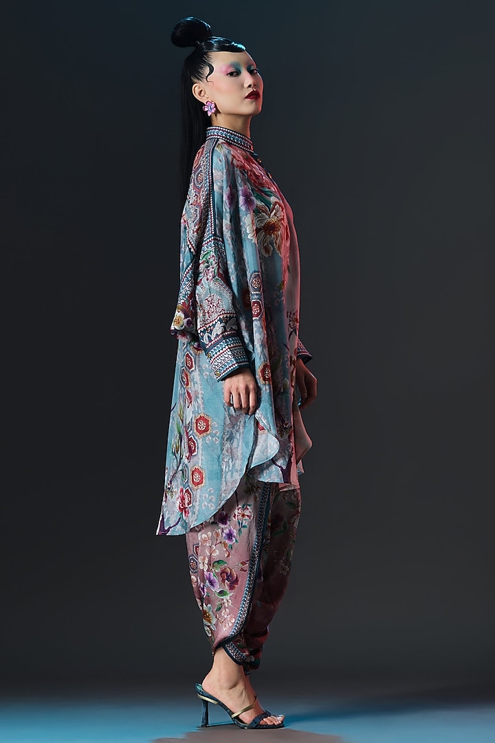 Brick & Aqua Silk Shirt Kurta Set by Rajdeep Ranawat at Pernia's Pop Up Shop