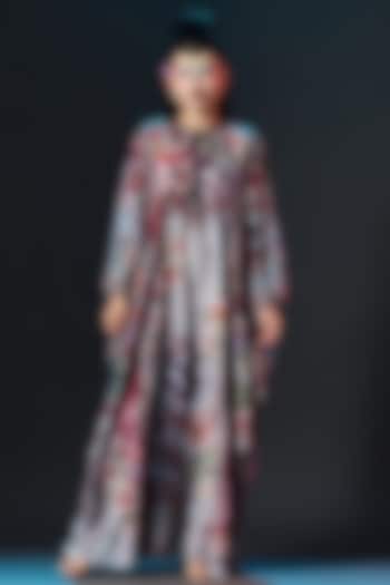 Taupe & Maroon Silk Printed Boxy Kaftan by Rajdeep Ranawat at Pernia's Pop Up Shop