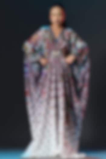 White-Brick Silk Printed Kaftan by Rajdeep Ranawat at Pernia's Pop Up Shop