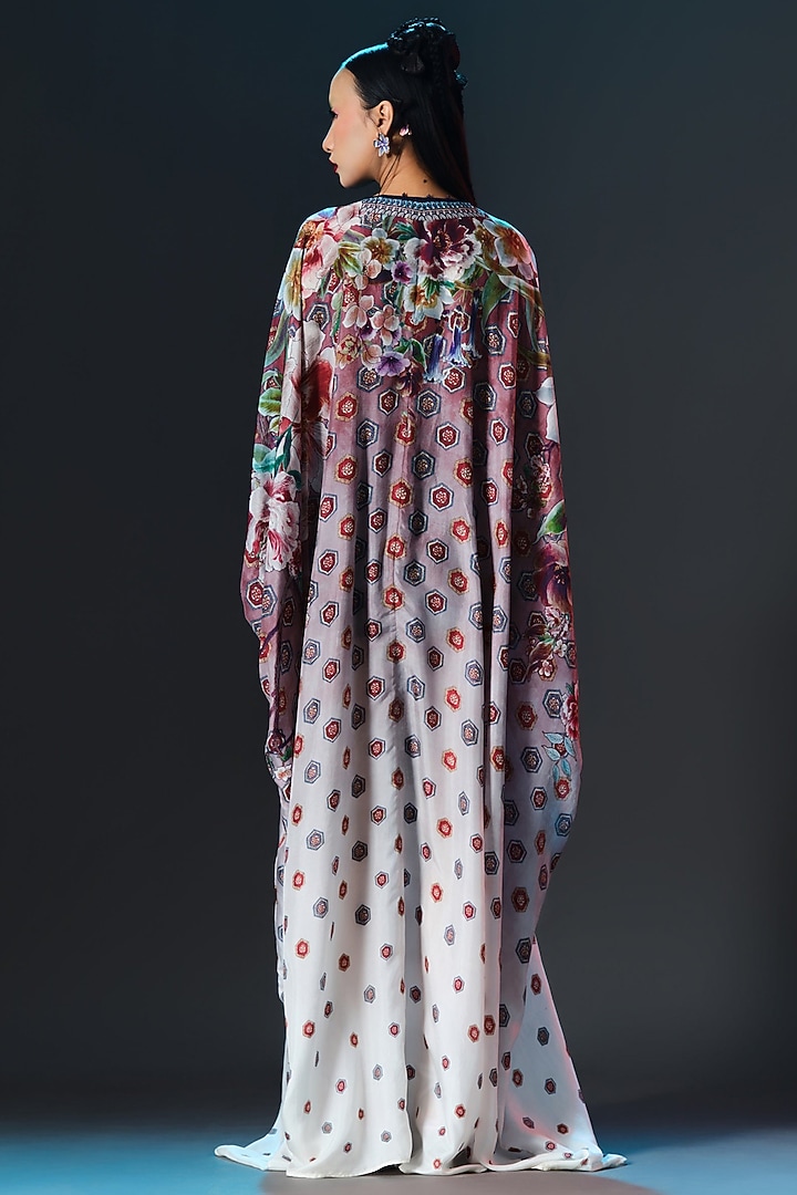 White-Brick Silk Printed Kaftan by Rajdeep Ranawat at Pernia's Pop Up Shop