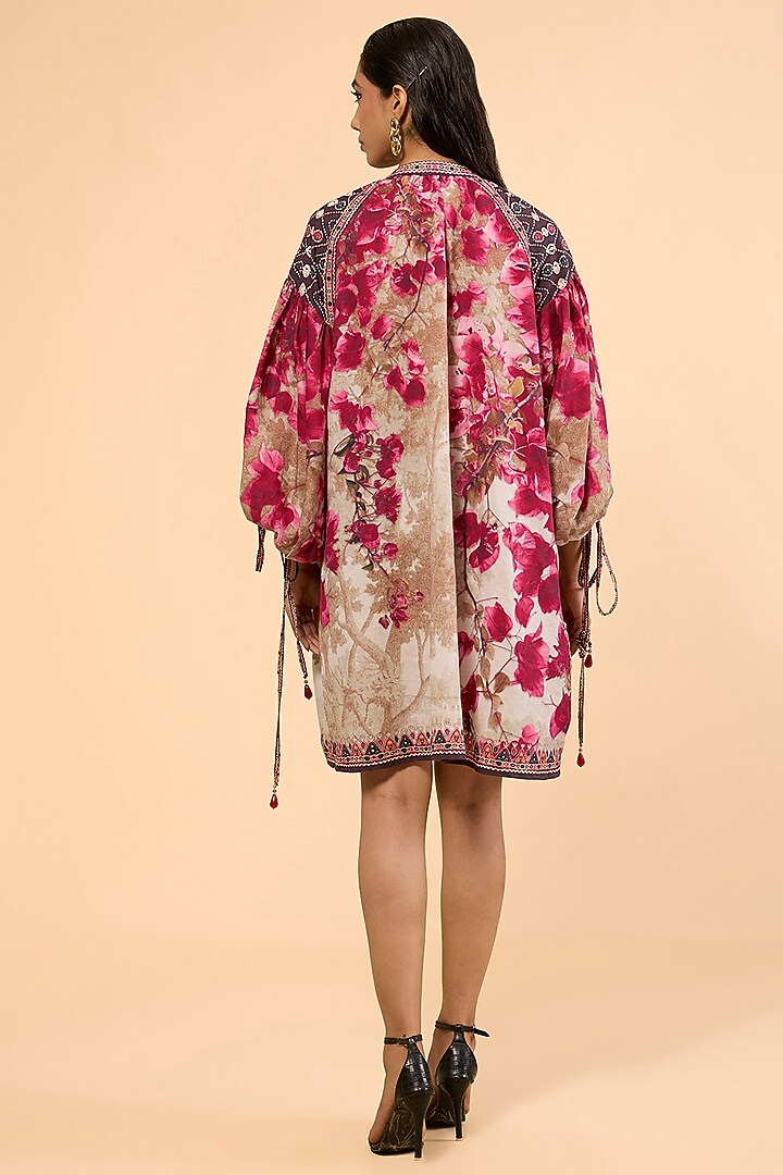 Vintage Rose Cotton Linen Printed & Embroidered Cocktail Dress by Rajdeep Ranawat at Pernia's Pop Up Shop