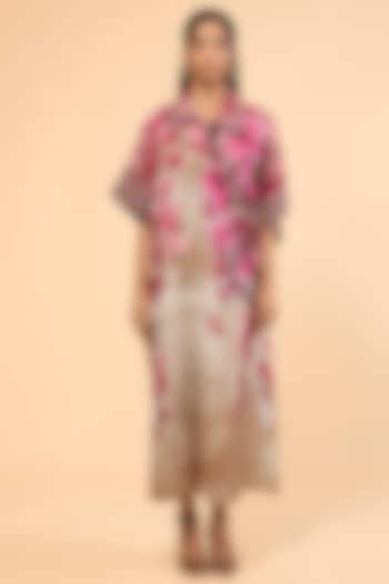 Vintage Rose Cotton Linen Printed & Embroidered Kaftan by Rajdeep Ranawat at Pernia's Pop Up Shop