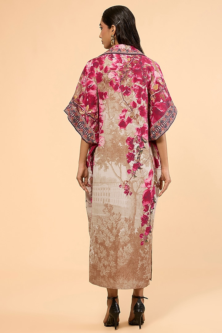 Vintage Rose Cotton Linen Printed & Embroidered Kaftan by Rajdeep Ranawat at Pernia's Pop Up Shop