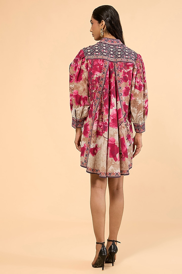 Vintage Rose Cotton Linen Printed & Embroidered A-Line Cocktail Dress by Rajdeep Ranawat at Pernia's Pop Up Shop