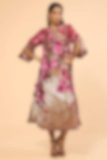 Vintage Rose Cotton Linen Printed & Embroidered A-Line Kaftan by Rajdeep Ranawat at Pernia's Pop Up Shop