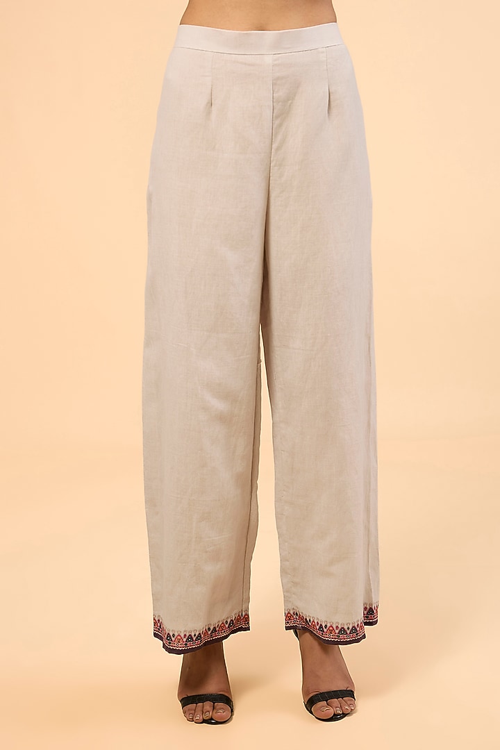 Vintage Rose Cotton Linen Printed & Embroidered Kurta Set by Rajdeep Ranawat at Pernia's Pop Up Shop