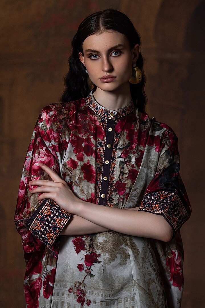 Beige & Red Silk Tunic Set by Rajdeep Ranawat at Pernia's Pop Up Shop