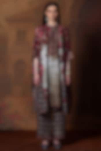 Beige & Red Silk Tunic Set by Rajdeep Ranawat at Pernia's Pop Up Shop