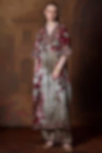 Vintage Rose Silk Printed Kimono Tunic Set by Rajdeep Ranawat at Pernia's Pop Up Shop