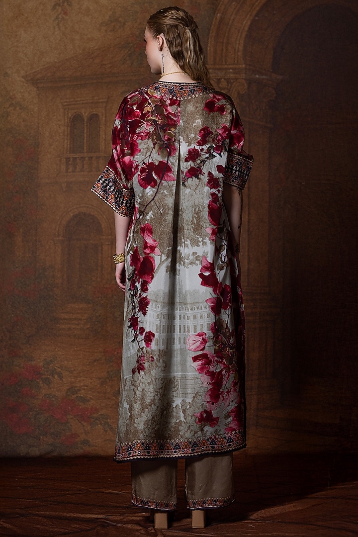 Vintage Rose Silk Printed Kimono Tunic Set by Rajdeep Ranawat at Pernia's Pop Up Shop