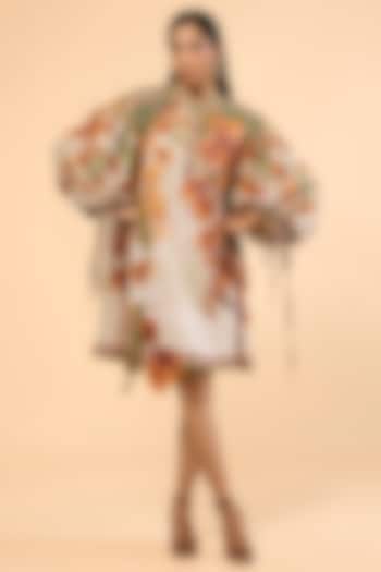 Warm Yellow Cotton Linen Printed & Embroidered Kaftan by Rajdeep Ranawat at Pernia's Pop Up Shop