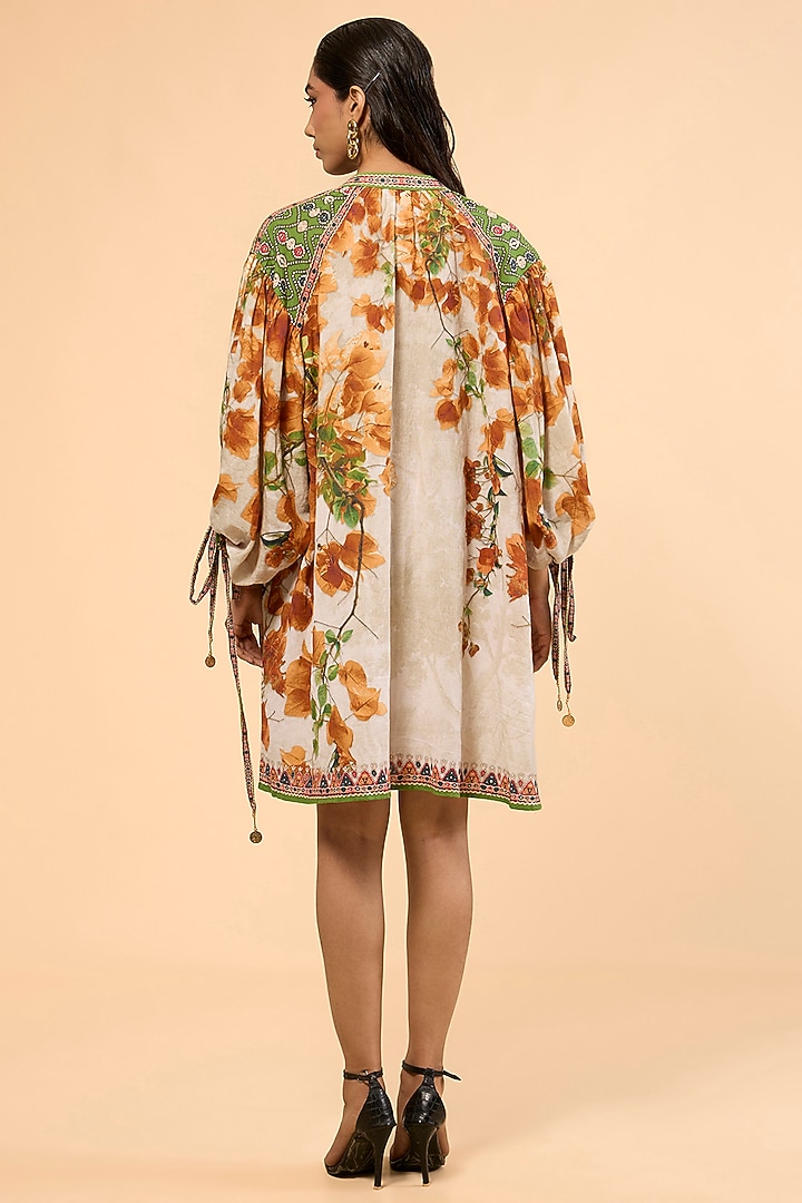 Warm Yellow Cotton Linen Printed & Embroidered Kaftan by Rajdeep Ranawat at Pernia's Pop Up Shop